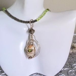 Handcrafted Wire WrappedMexican Fire Opal Necklace